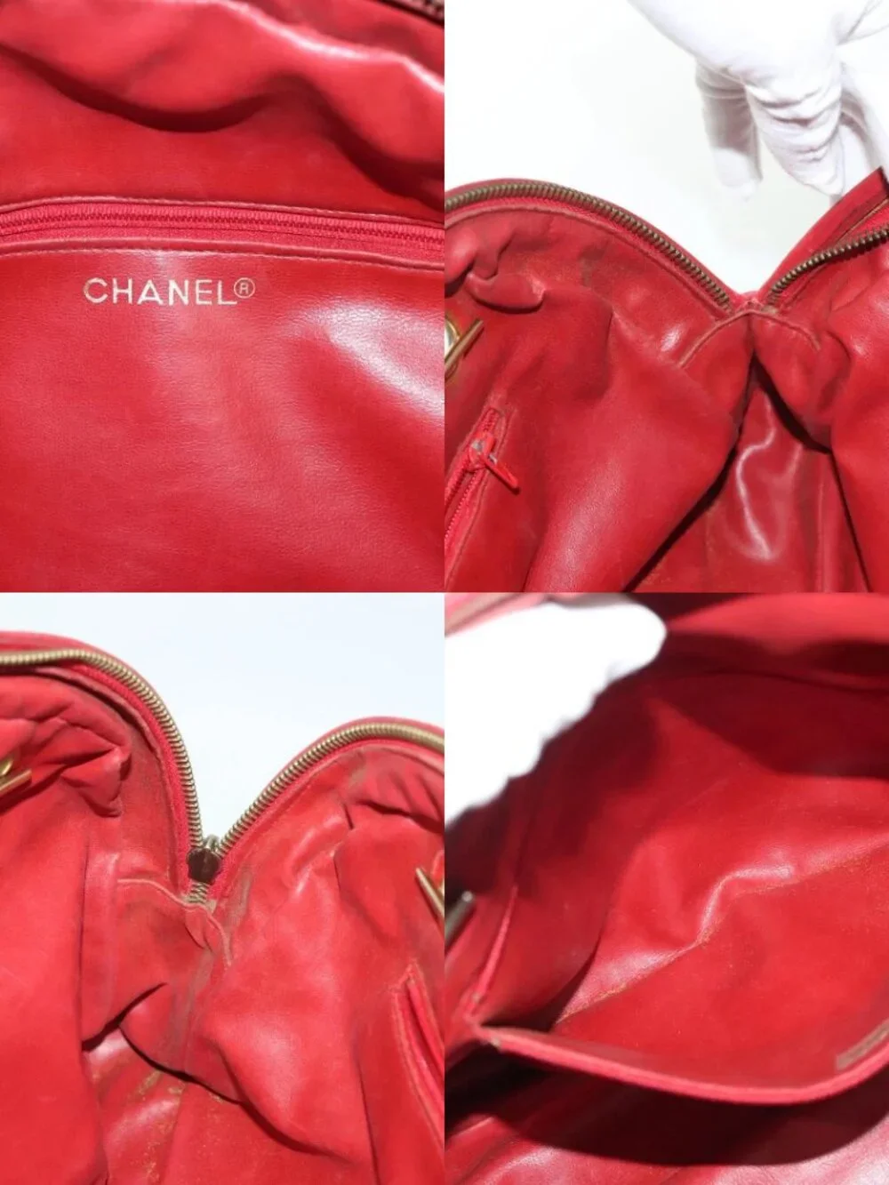 CHANEL Matelasse Chain Shoulder Bag Lamb Skin Red Gold CC Auth bs29076